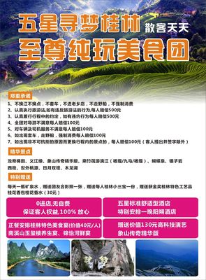 桂林+阳朔+漓江+龙脊梯田4日3晚0购物跟团游——沉醉山水画廊,体验民俗传奇